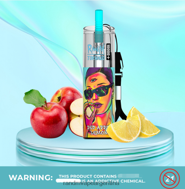 RandM Tornado Dispositivo vapeador con control de flujo de aire 10000 plus 1 ud. manzana roja limón N8LB80 Fumot RandM Vape