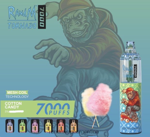 RandM Tornado Dispositivo vapeador con control de flujo de aire 7000 1 ud. algodón de azúcar N8LB181 RandM Vape Argentina