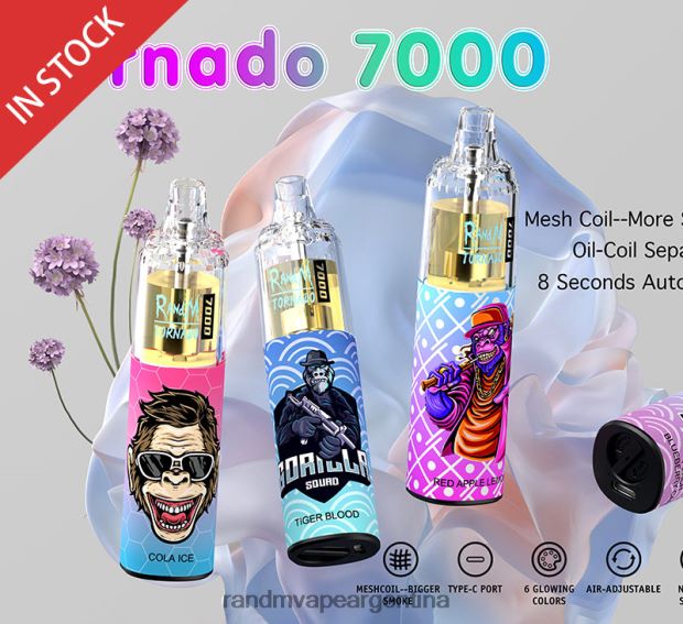 RandM Tornado Dispositivo vapeador con control de flujo de aire 7000 1 ud. arándano en hielo N8LB169 RandM Tornado Sabores