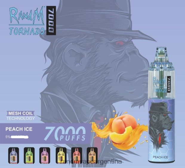 RandM Tornado Dispositivo vapeador con control de flujo de aire 7000 1 ud. hielo de durazno N8LB171 RandM Vape Argentina