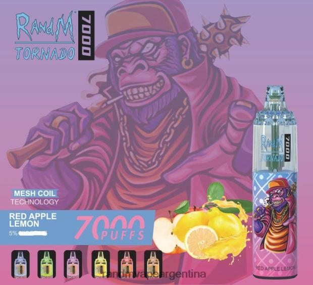 RandM Tornado Dispositivo vapeador con control de flujo de aire 7000 1 ud. manzana roja limón N8LB179 RandM Tornado Sabores