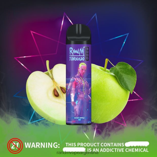 RandM Tornado Dispositivo vapeador con control de flujo de aire 8000 1 ud. manzana acida N8LB240 Fumot RandM Vape