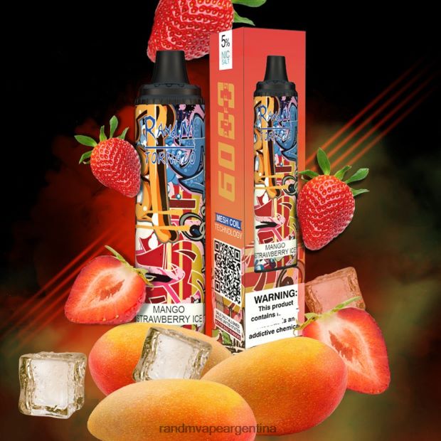 RandM Tornado Dispositivo vape pod con control de flujo de aire 6000 1 pieza hielo de fresa y mango N8LB289 RandM Tornado Sabores